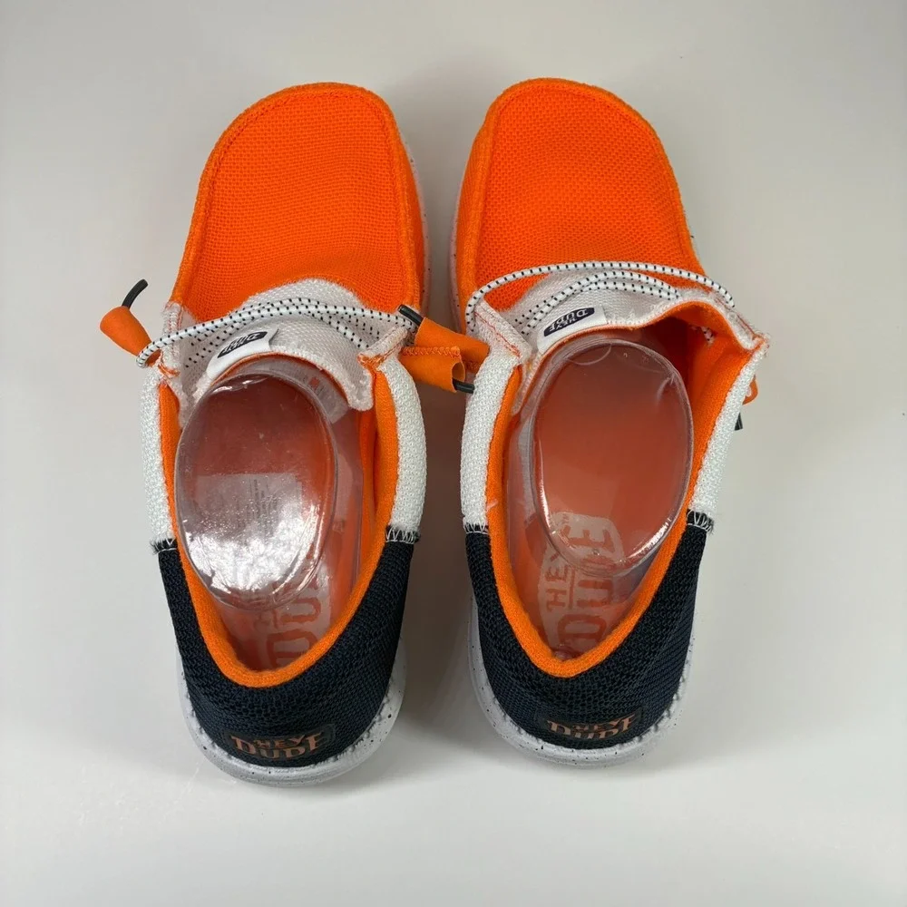 HEY DUDE Wally Tri Varsity Men's US 10 Orange White Mesh Casual Slip-On Shoes